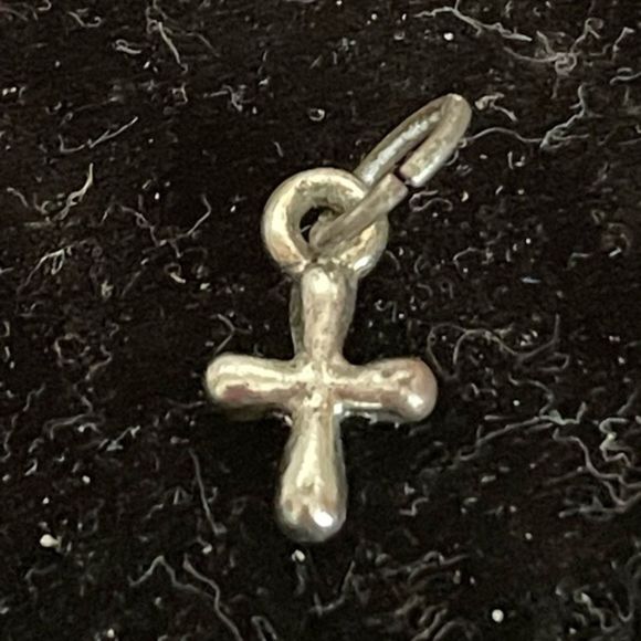 NOT FOR SALE Vintage 1960s sterling silver cross charm pendant with jump hoop #2 - Picture 3 of 8